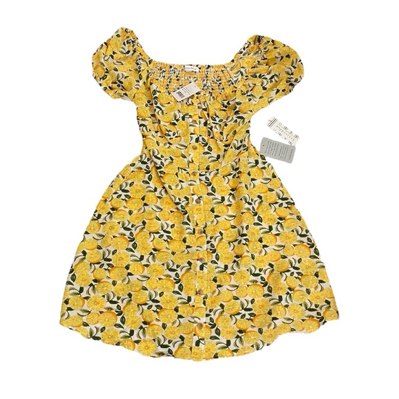 NWT BAILEY BLUE Lemon Print Mini Dress Square Neck Puff Sleeve Smocked Fruit New - Picture 3 of 9